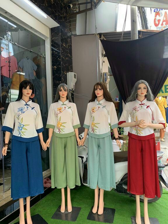 Cổ Tàu xéo phối 2 màu 054 (xanh dương)